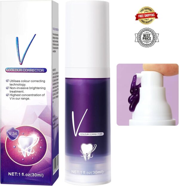 v34 Color Corrector for Teeth Whitening, Purple Tooth Paste